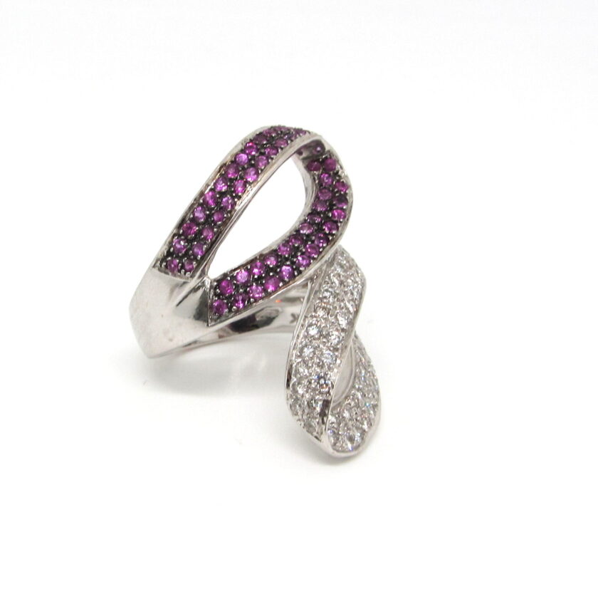 Sortija Tu y YO con zafiros rosas y diamantes - Image 2