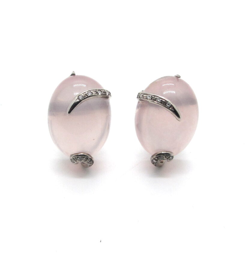 Pendientes Cuarzo Rosa y Oro Blanco