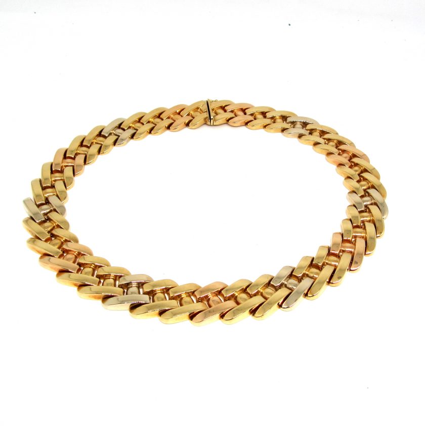 Gargantilla trenzada en oro de tres colores