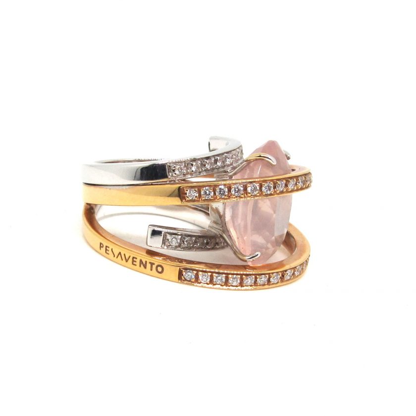 Sortija pesavento con piedra rosa y diamantes - Image 4